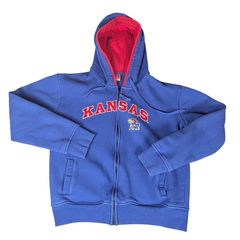 Colosseum Kansas Jayhawks Full Zip Hoodie Blue Red Embroidered XL Mens